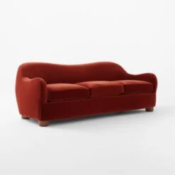 Bacio Merlot Curved Velvet Sofa With Walnut Legs -Home Series Shop BacioMerlotSofa3QSSF22