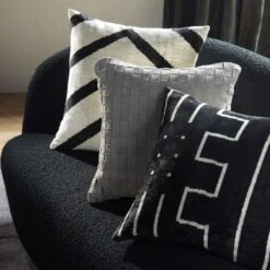 Lines Turkish Black Silk Throw Pillow With Feather-Down Insert 20" -Home Series Shop BlackNGreyPillowArngmtPCS22 1x1 1