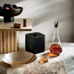 Rene Lacquered Linen Matte Black Ice Bucket -Home Series Shop BlackPedestalBowlFB21 1x1