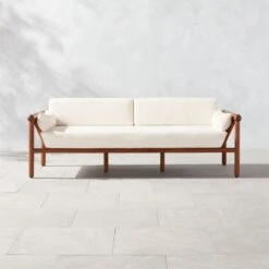 Bonelli Teak Outdoor Sofa With Ivory Sunbrella® Cushions