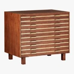 Inline Oak Wood 4-Drawer File Cabinet With Brass Handles -Home Series Shop BrassInlineFileDrawers3QF17