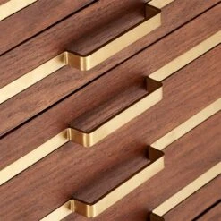 Inline Oak Wood 4-Drawer File Cabinet With Brass Handles -Home Series Shop BrassInlineFileDrawersAVF17