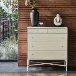 Connoisseur 5-Drawer Whitewashed Oak Wood Dresser Model 1003 -Home Series Shop CB2FA22 27A DET 03