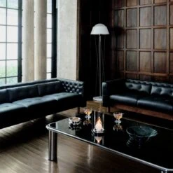 Marconi 4-Seater Tufted Black Leather Sofa -Home Series Shop CB2FA22 FR 25 Hero