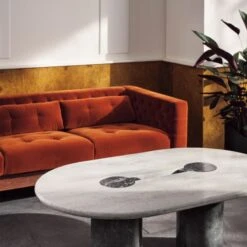 Liguria Oval White Marble Coffee Table With Black Marble Base -Home Series Shop CB2FA22 PR GF 03A hero 1