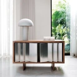 Kibo Steel And Oak Wood Media Console 42.5'' -Home Series Shop CB2SP22 06B