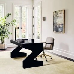 Perno 2-Drawer High-Gloss Black Oak Wood Desk -Home Series Shop CB2SP23 02B Hero 1