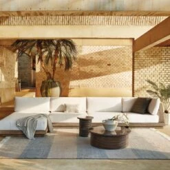 Riposo Teak 3-Piece Outdoor Sectional With Boucle Sunbrella ® Cushions -Home Series Shop CB2SU22 09A v7 RET 1