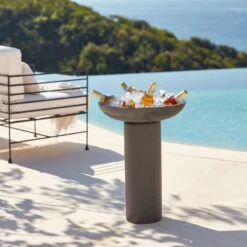 Flatform Charcoal Cement Birdbath -Home Series Shop CB2SU23 10C V1 RET