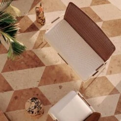 Colombe Ivory Metal And Rattan Outdoor Loveseat With Ivory Sunbrella® Cushions -Home Series Shop CB2SU23 RC 04B HERO V1