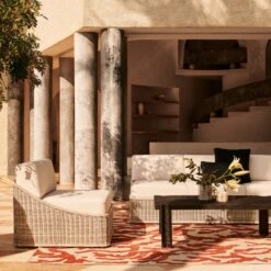 Nino Ivory Rattan Outdoor Sofa With Ivory Boucle Sunbrella® Cushions -Home Series Shop CB2SU23 RC 06B V1