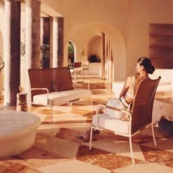 Colombe Ivory Metal And Rattan Outdoor Loveseat With Ivory Sunbrella® Cushions -Home Series Shop CB2SU23 RC EDT 09A 033