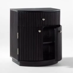 Cameo Curved Black Wood Nightstand With Drawer -Home Series Shop CameoBlkCrvdNightstand3QAVSSS22