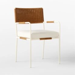 Colombe Ivory Metal And Rattan Outdoor Dining Armchair With Ivory Sunbrella® Cushion -Home Series Shop ColombeBlancDiningChair3QSSS23