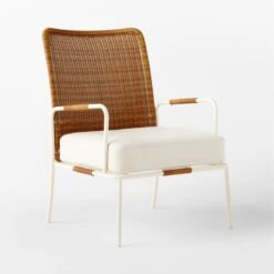 Colombe Ivory Metal And Rattan Outdoor Lounge Chair With Ivory Sunbrella® Cushions -Home Series Shop ColombeBlancLoungeChair3QSSS23