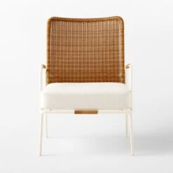 Colombe Ivory Metal And Rattan Outdoor Lounge Chair With Ivory Sunbrella® Cushions -Home Series Shop ColombeBlancLoungeChairSOSSS23