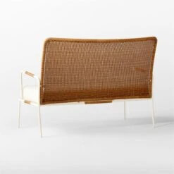 Colombe Ivory Metal And Rattan Outdoor Loveseat With Ivory Sunbrella® Cushions -Home Series Shop ColombeBlancLoveseat3QBSSS23