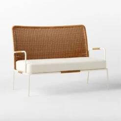 Colombe Ivory Metal And Rattan Outdoor Loveseat With Ivory Sunbrella® Cushions -Home Series Shop ColombeBlancLoveseat3QSSS23