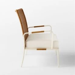 Colombe Ivory Metal And Rattan Outdoor Loveseat With Ivory Sunbrella® Cushions -Home Series Shop ColombeBlancLoveseatSDSSS23