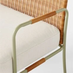 Colombe Green Metal And Rattan Outdoor Loveseat With Ivory Sunbrella® Cushions -Home Series Shop ColombeVertLoungeChairAVSSS23