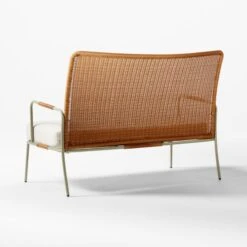 Colombe Green Metal And Rattan Outdoor Loveseat With Ivory Sunbrella® Cushions -Home Series Shop ColombeVertLoveseat3QBSSS23