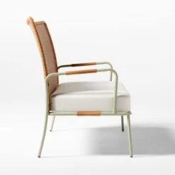 Colombe Green Metal And Rattan Outdoor Loveseat With Ivory Sunbrella® Cushions -Home Series Shop ColombeVertLoveseatSDSSS23