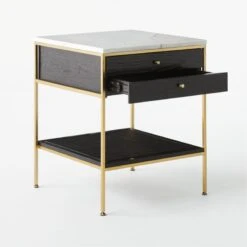 Connoisseur 2-Drawer Black Oak Wood Nightstand With Marble Top Model 8714 -Home Series Shop ConnoisseurNightstand3QAVSSS21