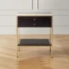 Connoisseur 2-Drawer Black Oak Wood Nightstand With Marble Top Model 8714