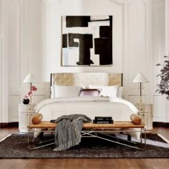 Crosby Tufted White Velvet And Wood Queen Bed -Home Series Shop CrosbyQueenTuftedBedAG21 1x1 1