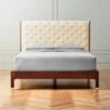 Crosby Tufted White Velvet And Wood Queen Bed