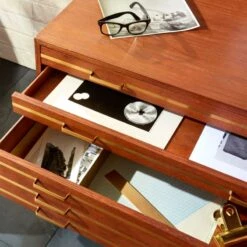 Inline Oak Wood 4-Drawer File Cabinet With Brass Handles -Home Series Shop FSBrassInlineFileDrawersROF17