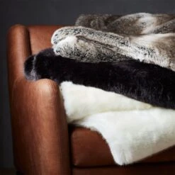 Light Grey Faux Fur Throw Blanket -Home Series Shop FauxFurThrowGroupFHF17