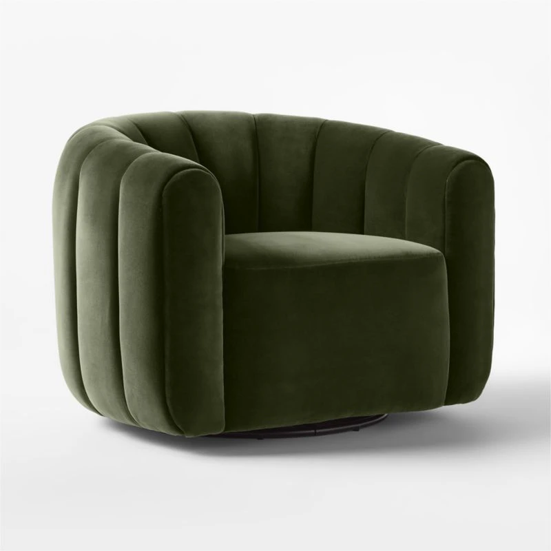 Fitz Channeled Green Velvet Swivel Chair 6 Fitz Channeled Green Velvet Swivel Chair - Image 4