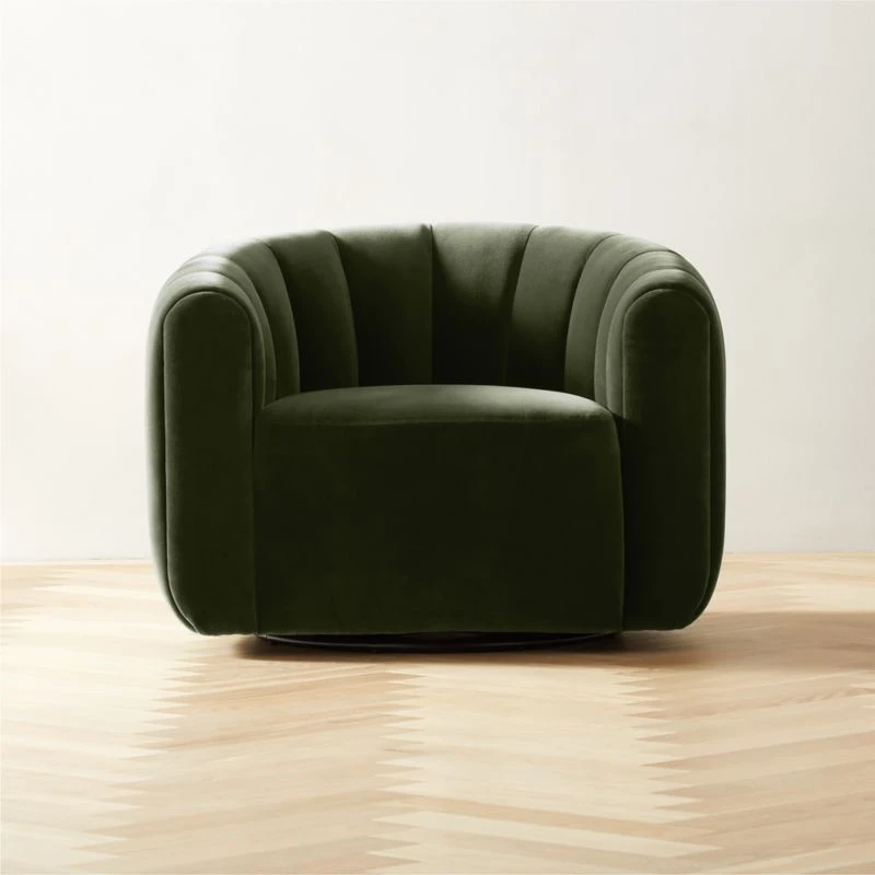 Fitz Channeled Green Velvet Swivel Chair 3 Fitz Channeled Green Velvet Swivel Chair
