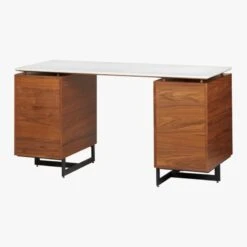 Fullerton 6-Drawer Walnut Wood Desk With White Marble Top -Home Series Shop FullertonMdlrDskW2Drwrs3QBS18