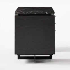 Fullerton 6-Drawer Black Oak Wood Desk With Black Marble Top -Home Series Shop FullertonModBkDkW2BkDrwSDF20