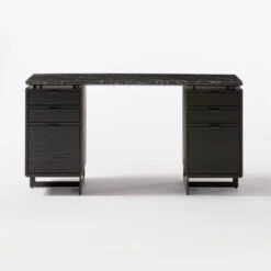 Fullerton 6-Drawer Black Oak Wood Desk With Black Marble Top -Home Series Shop FullertonModBkDkW2BkDrwSOF20