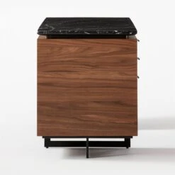 Fullerton 6-Drawer Walnut Wood Desk With Black Marble Top -Home Series Shop FullertonModBkDkW2WltDrwSDF20