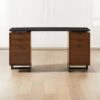 Fullerton 6-Drawer Walnut Wood Desk With Black Marble Top -Home Series Shop FullertonModBkDkW2WltDrwSHF20 1x1