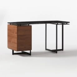Fullerton 3-Drawer Metal And Walnut Wood Desk With Black Marble Top -Home Series Shop FullertonModBkDkWWlDrNLg3QBF20