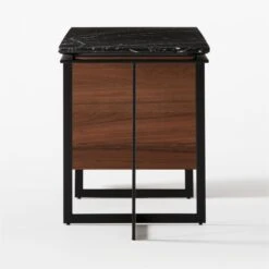 Fullerton 3-Drawer Metal And Walnut Wood Desk With Black Marble Top -Home Series Shop FullertonModBkDkWWlDrNLgSDF20