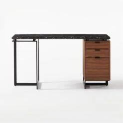 Fullerton 3-Drawer Metal And Walnut Wood Desk With Black Marble Top -Home Series Shop FullertonModBkDkWWlDrNLgSOF20