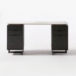 Fullerton 6-Drawer Black Oak Wood Desk With White Marble Top -Home Series Shop FullertonModWtDkW2BkDrwSOF20