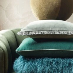 Teal Mongolian Sheepskin Fur Throw Pillow With Down-Alternative Insert 16" -Home Series Shop GreenPillowArngmtPCS22 1x1