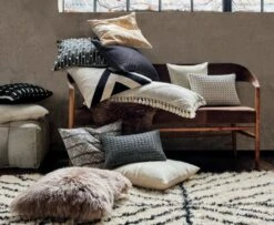 Shorn White Sheepskin Fur Throw Pillow With Down-Alternative Insert 18" -Home Series Shop GreyHidePoufShornSheepskinJL19