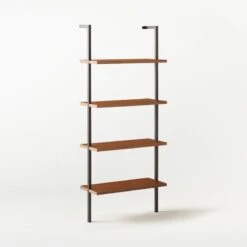 Helix Walnut Wood Wall Mount Bookshelf 70'' -Home Series Shop Helix70inWalnutBookcase3QSSS21