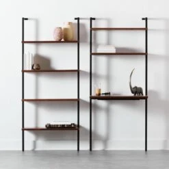 Helix Walnut Wood Wall Mount Desk With Shelves 70'' -Home Series Shop HelixShortBookcaseNDeskFHS20 1x1