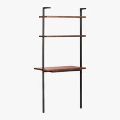 Helix Walnut Wood Wall Mount Desk With Shelves 70'' -Home Series Shop HelixShortDeskWalnut3QBS20
