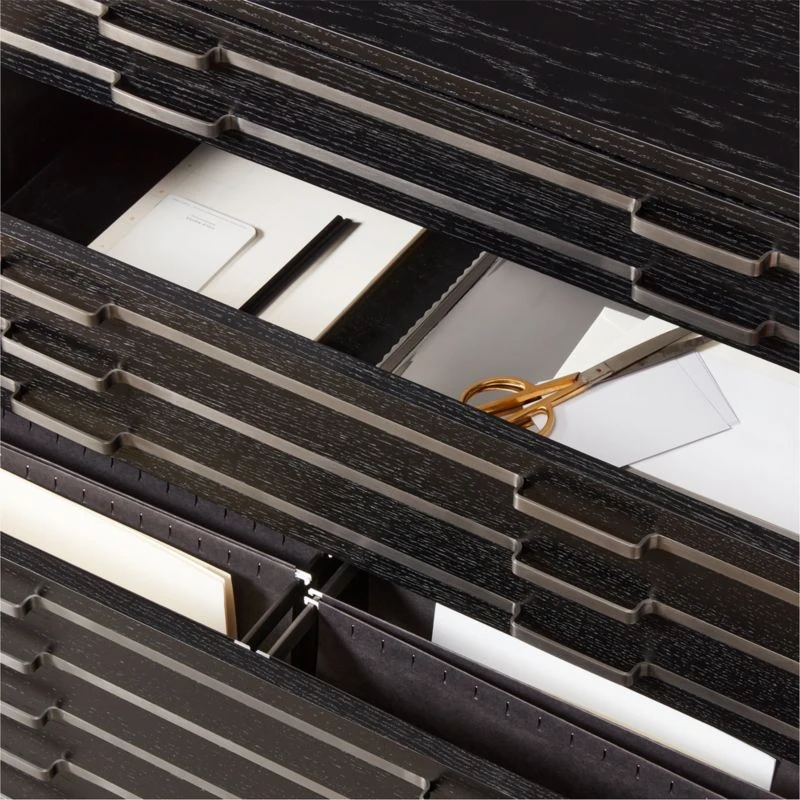 Inline Black Oak Wood 4-Drawer File Cabinet With Blackened Steel Handles 8 Inline Black Oak Wood 4-Drawer File Cabinet With Blackened Steel Handles - Image 6