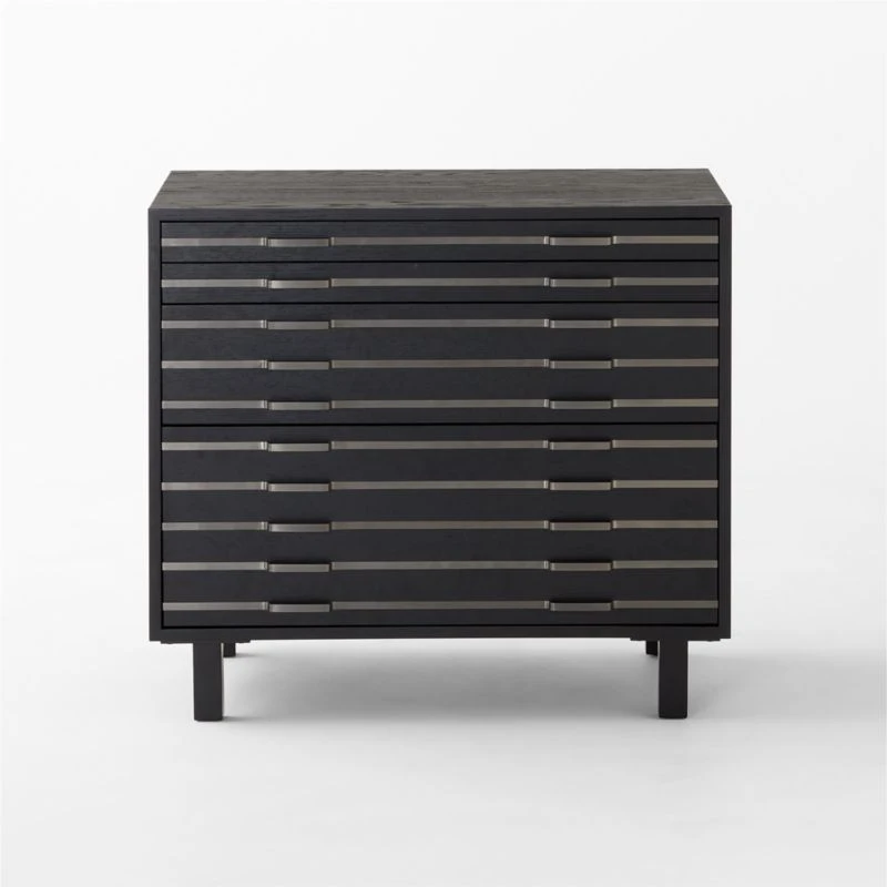 Inline Black Oak Wood 4-Drawer File Cabinet With Blackened Steel Handles 4 Inline Black Oak Wood 4-Drawer File Cabinet With Blackened Steel Handles - Image 2
